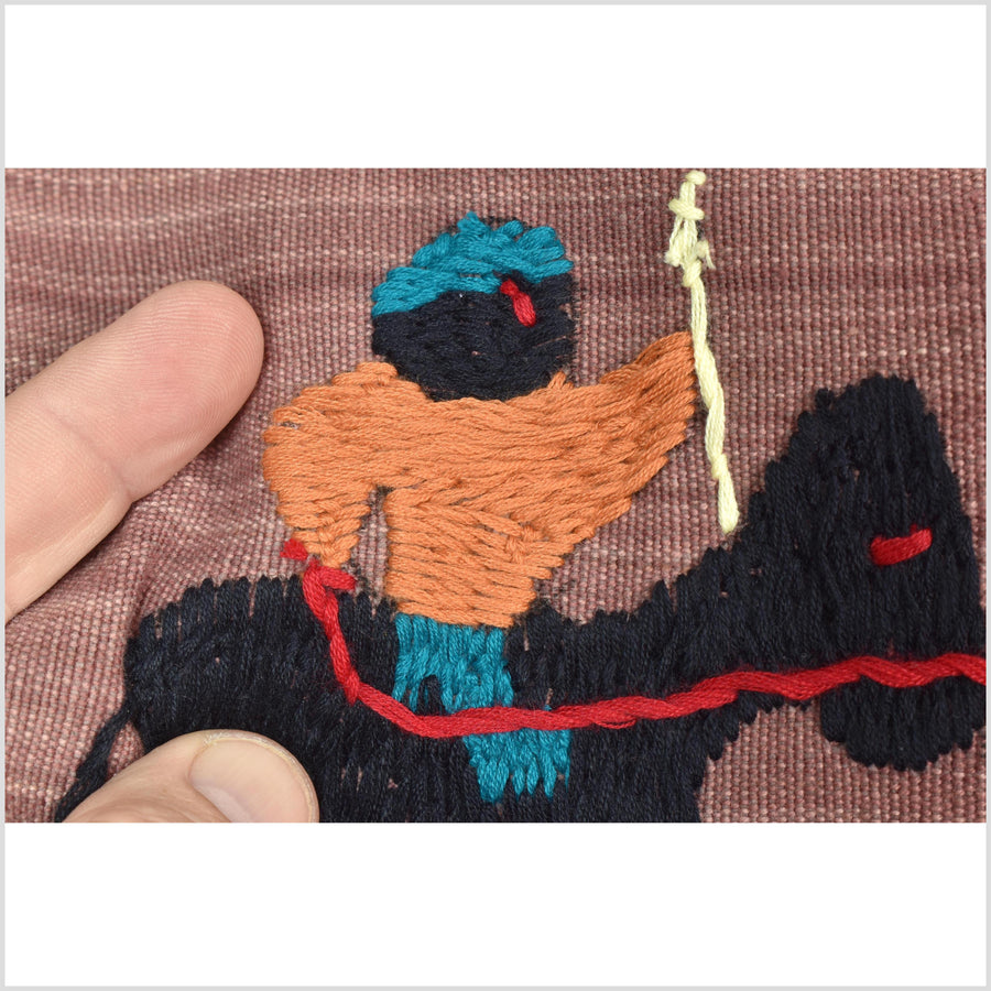 Rose mauve cotton story quilt Naga tribal textile ethnic embroidered boho fabric Burma hill tribe tapestry Thai India Hmong MP17