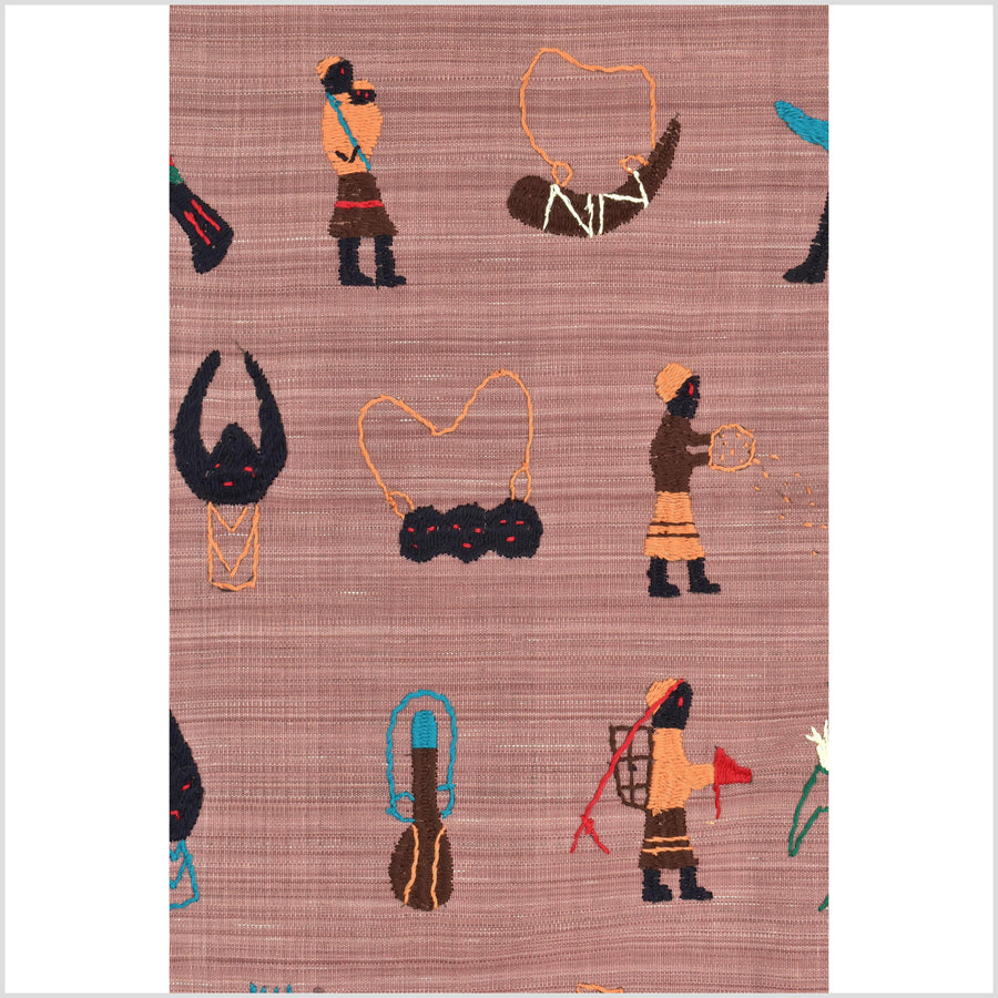 Rose mauve cotton story quilt Naga tribal textile ethnic embroidered boho fabric Burma hill tribe tapestry Thai India Hmong MP17