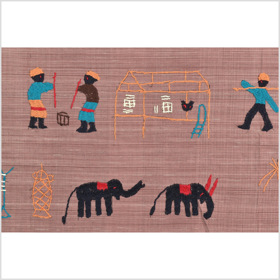 Rose mauve cotton story quilt Naga tribal textile ethnic embroidered boho fabric Burma hill tribe tapestry Thai India Hmong MP17