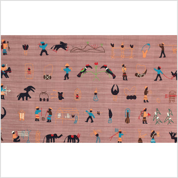 Rose mauve cotton story quilt Naga tribal textile ethnic embroidered boho fabric Burma hill tribe tapestry Thai India Hmong MP17