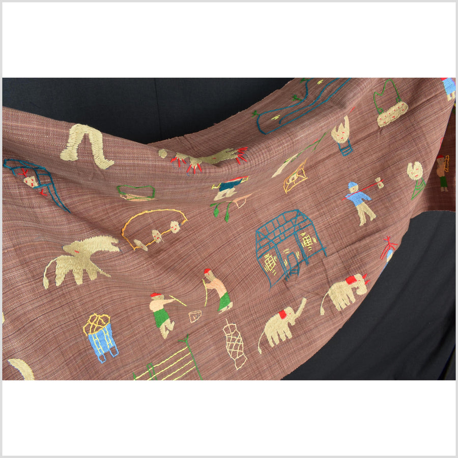 Milky tea brown cotton story quilt Naga tribal textile ethnic embroidered boho fabric Burma hill tribe tapestry Thai India Hmong MP18