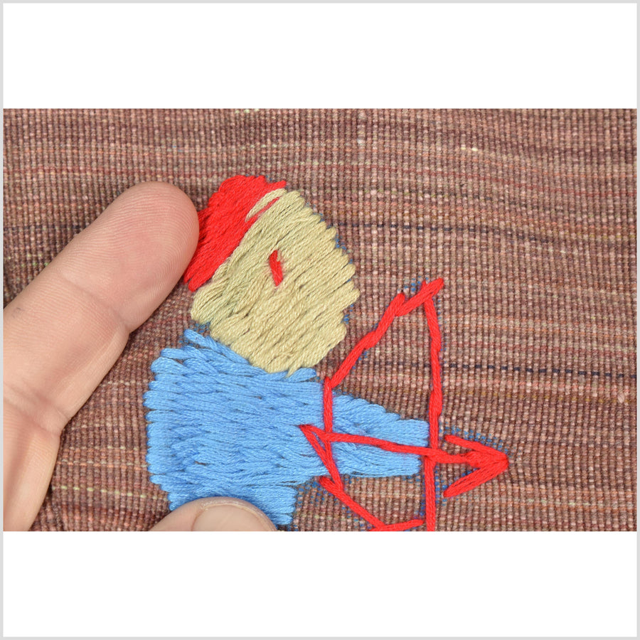 Milky tea brown cotton story quilt Naga tribal textile ethnic embroidered boho fabric Burma hill tribe tapestry Thai India Hmong MP18