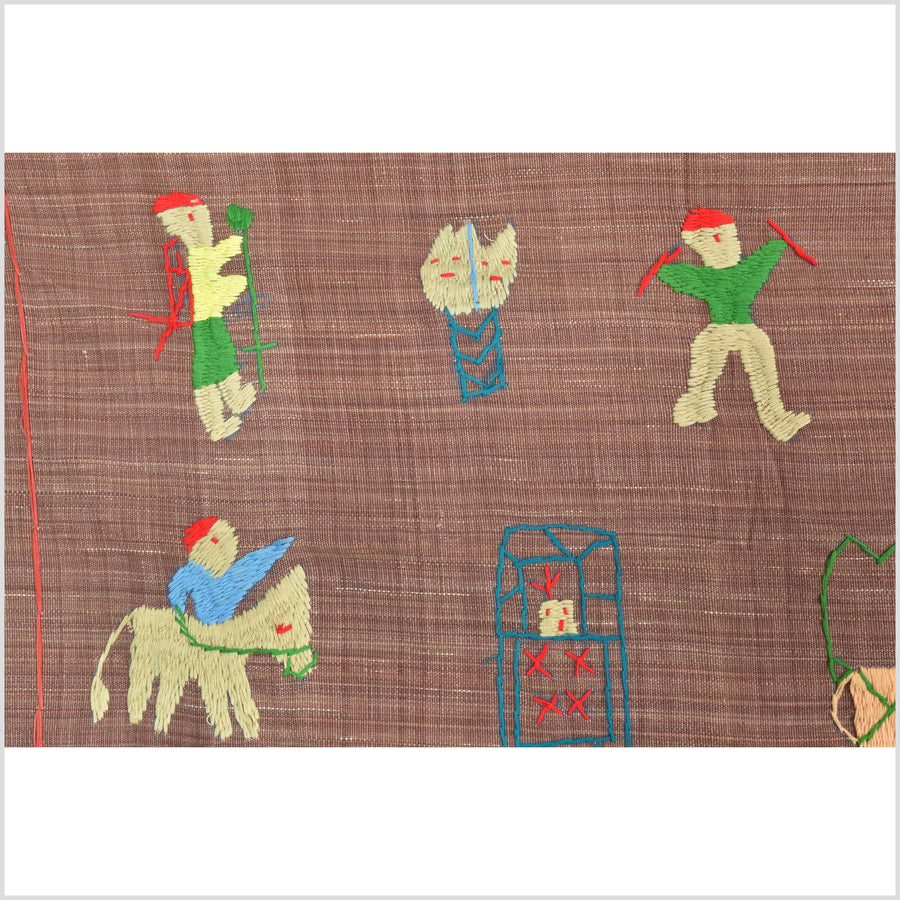 Milky tea brown cotton story quilt Naga tribal textile ethnic embroidered boho fabric Burma hill tribe tapestry Thai India Hmong MP18