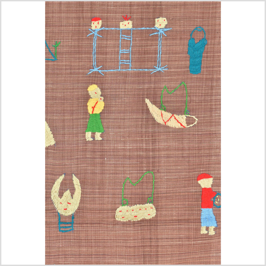 Milky tea brown cotton story quilt Naga tribal textile ethnic embroidered boho fabric Burma hill tribe tapestry Thai India Hmong MP18