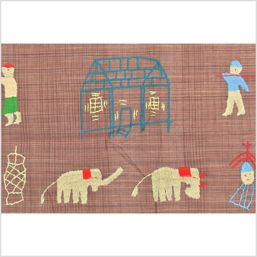 Milky tea brown cotton story quilt Naga tribal textile ethnic embroidered boho fabric Burma hill tribe tapestry Thai India Hmong MP18