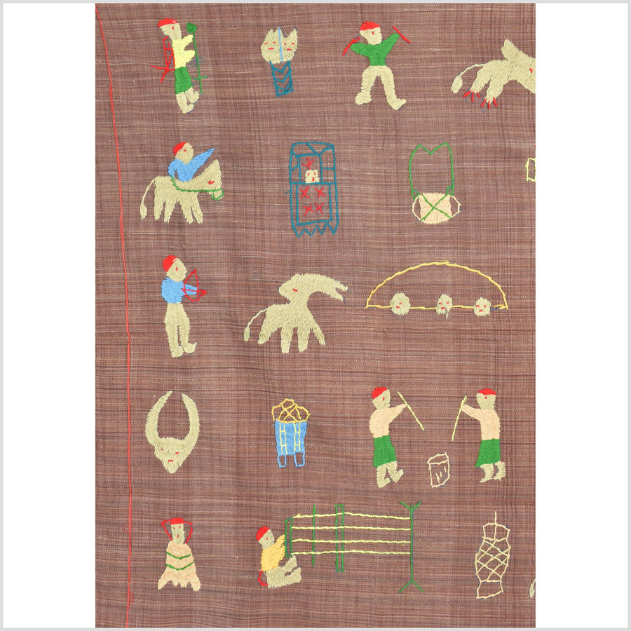 Milky tea brown cotton story quilt Naga tribal textile ethnic embroidered boho fabric Burma hill tribe tapestry Thai India Hmong MP18