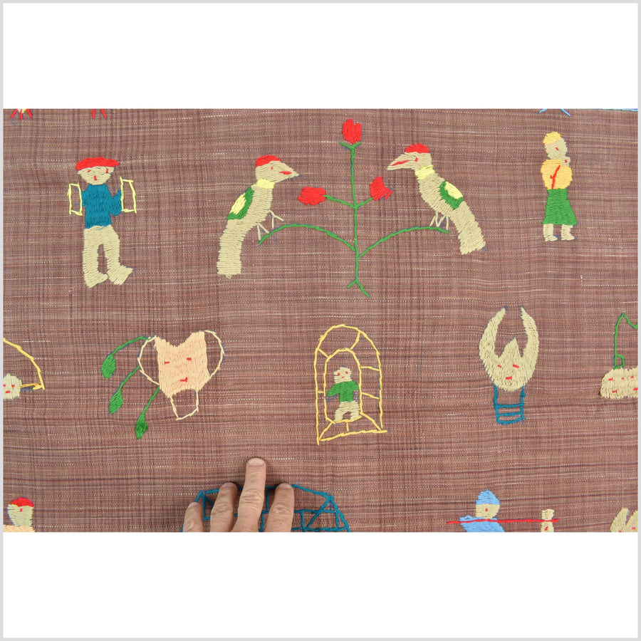 Milky tea brown cotton story quilt Naga tribal textile ethnic embroidered boho fabric Burma hill tribe tapestry Thai India Hmong MP18