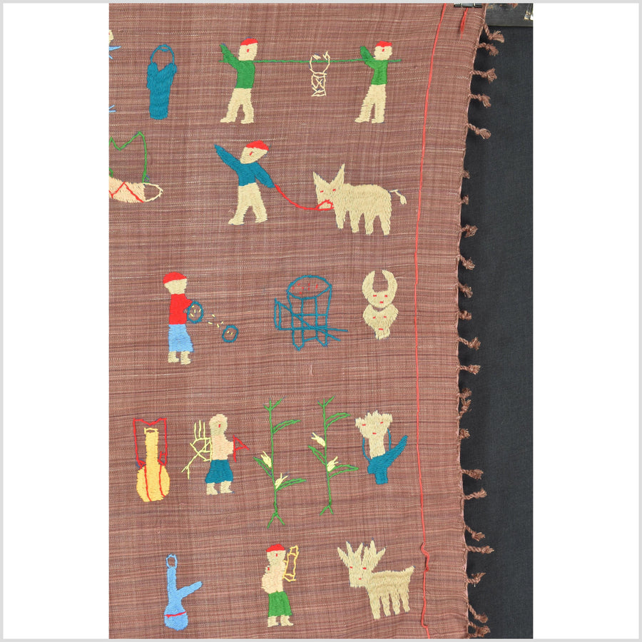 Milky tea brown cotton story quilt Naga tribal textile ethnic embroidered boho fabric Burma hill tribe tapestry Thai India Hmong MP18