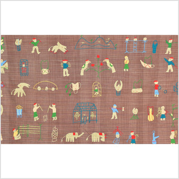 Milky tea brown cotton story quilt Naga tribal textile ethnic embroidered boho fabric Burma hill tribe tapestry Thai India Hmong MP18