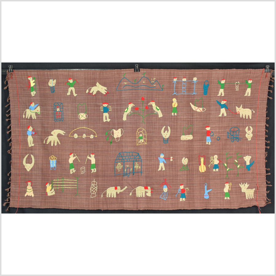 Milky tea brown cotton story quilt Naga tribal textile ethnic embroidered boho fabric Burma hill tribe tapestry Thai India Hmong MP18