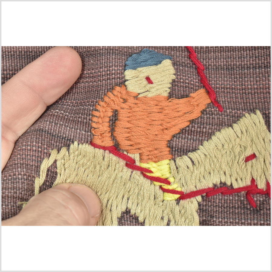 Pale blackberry cotton story quilt Naga tribal textile ethnic embroidered boho fabric Burma hill tribe tapestry Thai India Hmong MP19