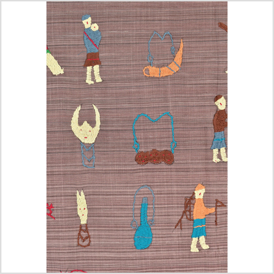 Pale blackberry cotton story quilt Naga tribal textile ethnic embroidered boho fabric Burma hill tribe tapestry Thai India Hmong MP19