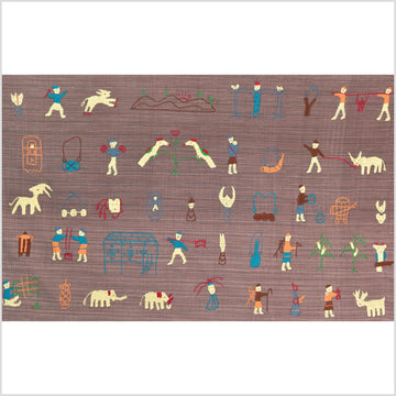 Pale blackberry cotton story quilt Naga tribal textile ethnic embroidered boho fabric Burma hill tribe tapestry Thai India Hmong MP19