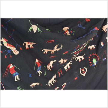 Pitch-dark black cotton story quilt Naga tribal textile ethnic embroidered boho fabric Burma hill tribe tapestry Thai India Hmong MP1