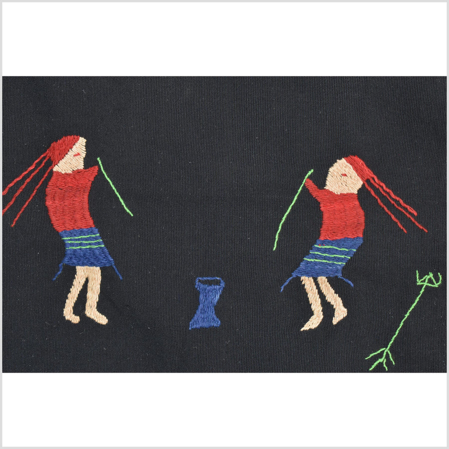 Pitch-dark black cotton story quilt Naga tribal textile ethnic embroidered boho fabric Burma hill tribe tapestry Thai India Hmong MP1