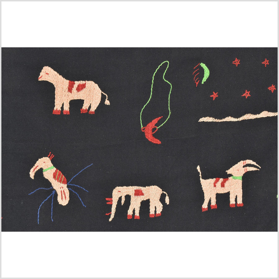 Pitch-dark black cotton story quilt Naga tribal textile ethnic embroidered boho fabric Burma hill tribe tapestry Thai India Hmong MP1