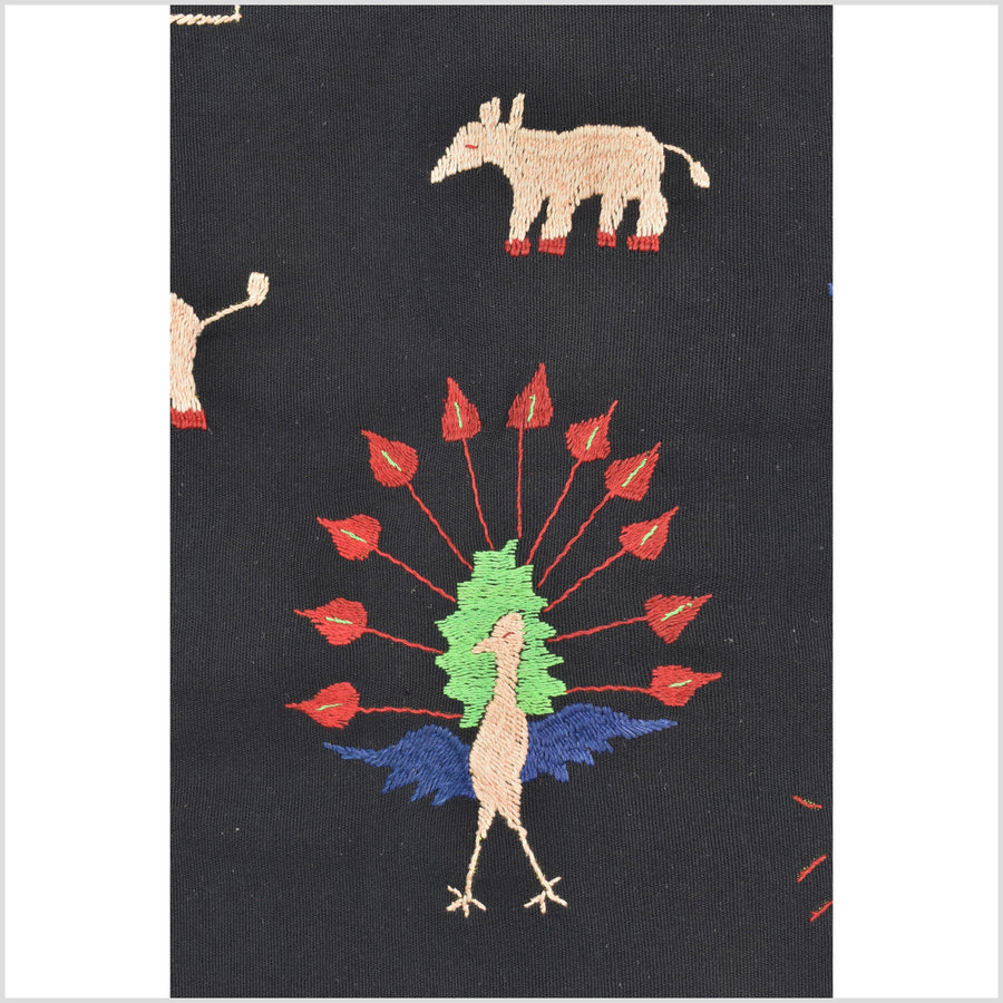 Pitch-dark black cotton story quilt Naga tribal textile ethnic embroidered boho fabric Burma hill tribe tapestry Thai India Hmong MP1