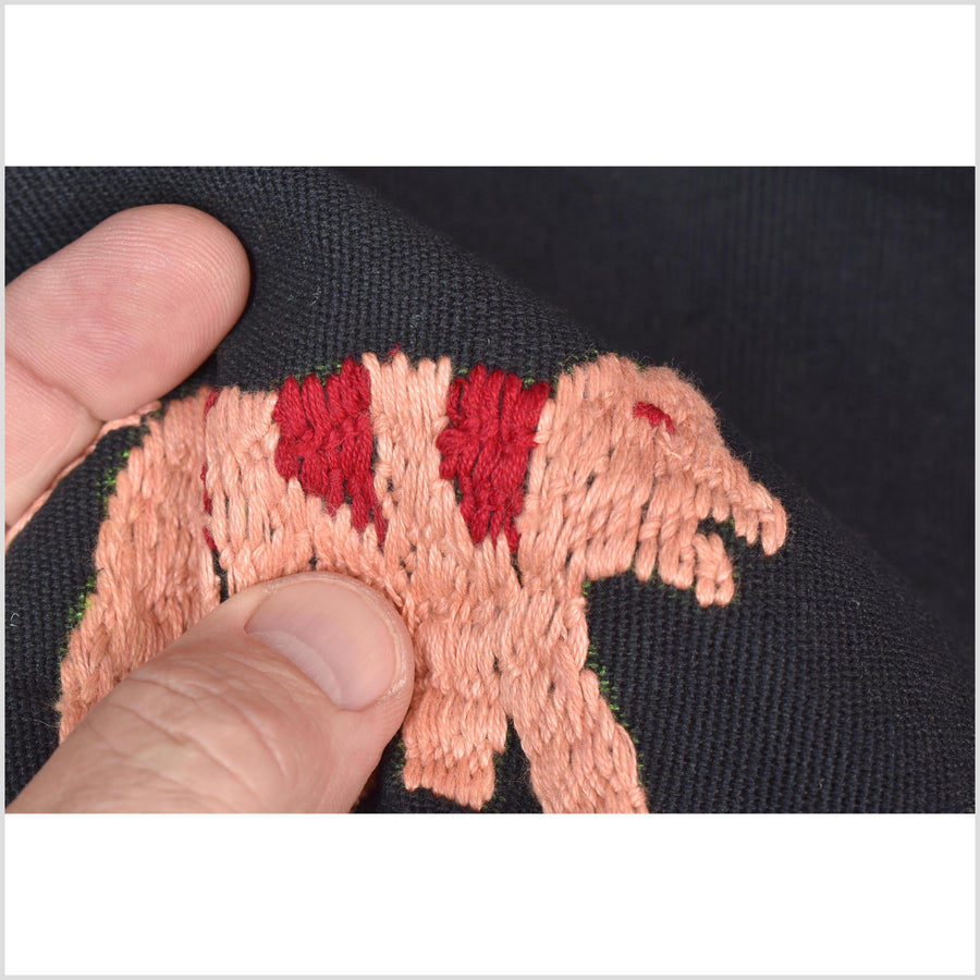 Electric black cotton story quilt Naga tribal textile ethnic embroidered boho fabric Burma hill tribe tapestry Thai India Hmong MP20