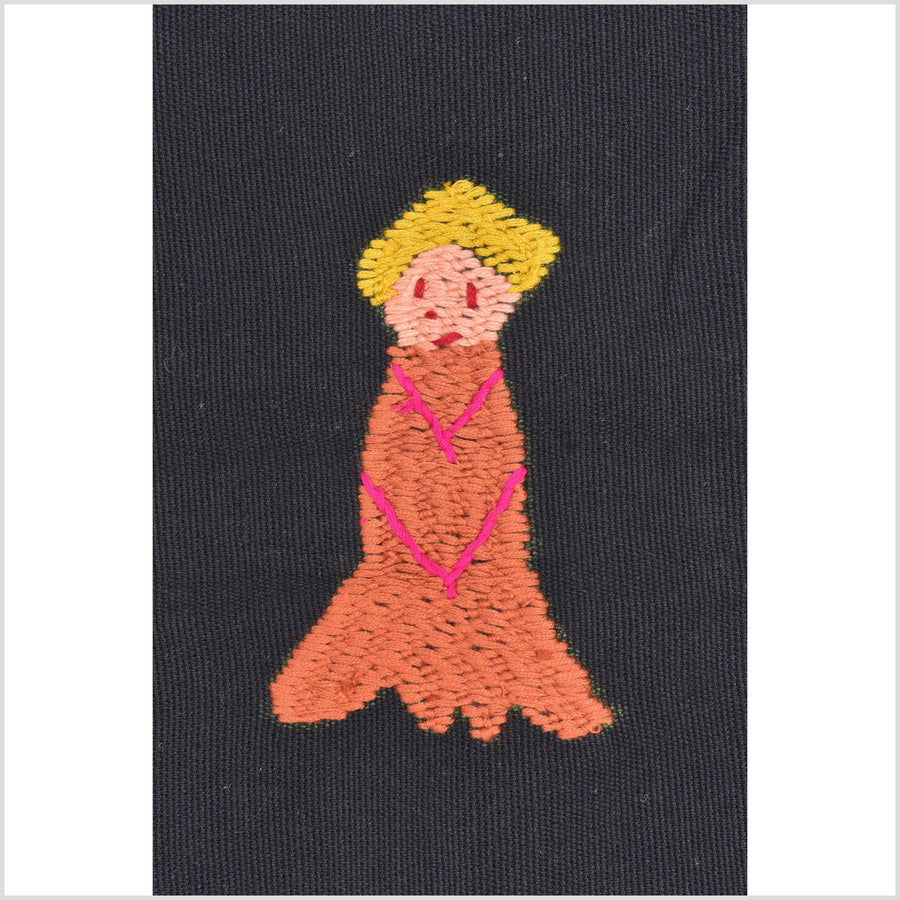 Electric black cotton story quilt Naga tribal textile ethnic embroidered boho fabric Burma hill tribe tapestry Thai India Hmong MP20