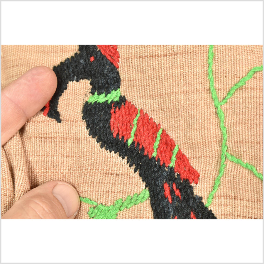 Caramel tan cotton story quilt Naga tribal textile ethnic embroidered boho fabric Burma hill tribe tapestry Thai India Hmong MP23