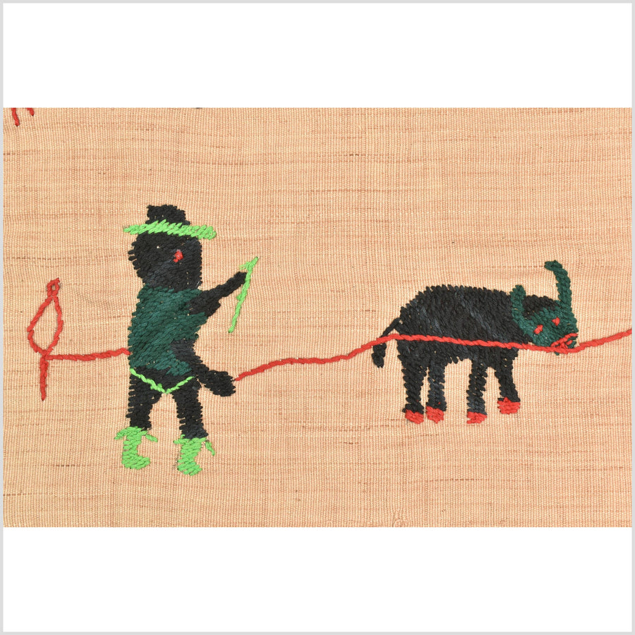 Caramel tan cotton story quilt Naga tribal textile ethnic embroidered boho fabric Burma hill tribe tapestry Thai India Hmong MP23