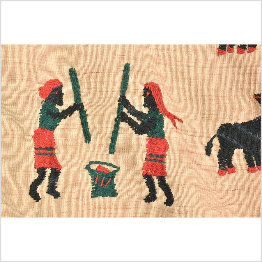 Caramel tan cotton story quilt Naga tribal textile ethnic embroidered boho fabric Burma hill tribe tapestry Thai India Hmong MP23