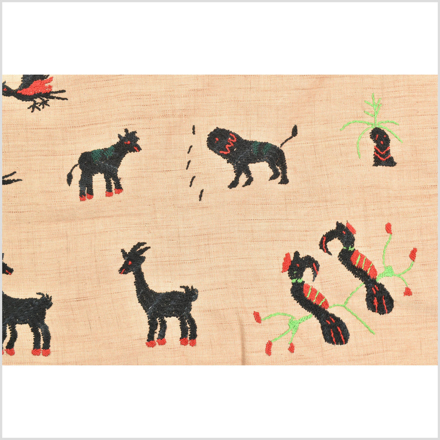 Caramel tan cotton story quilt Naga tribal textile ethnic embroidered boho fabric Burma hill tribe tapestry Thai India Hmong MP23