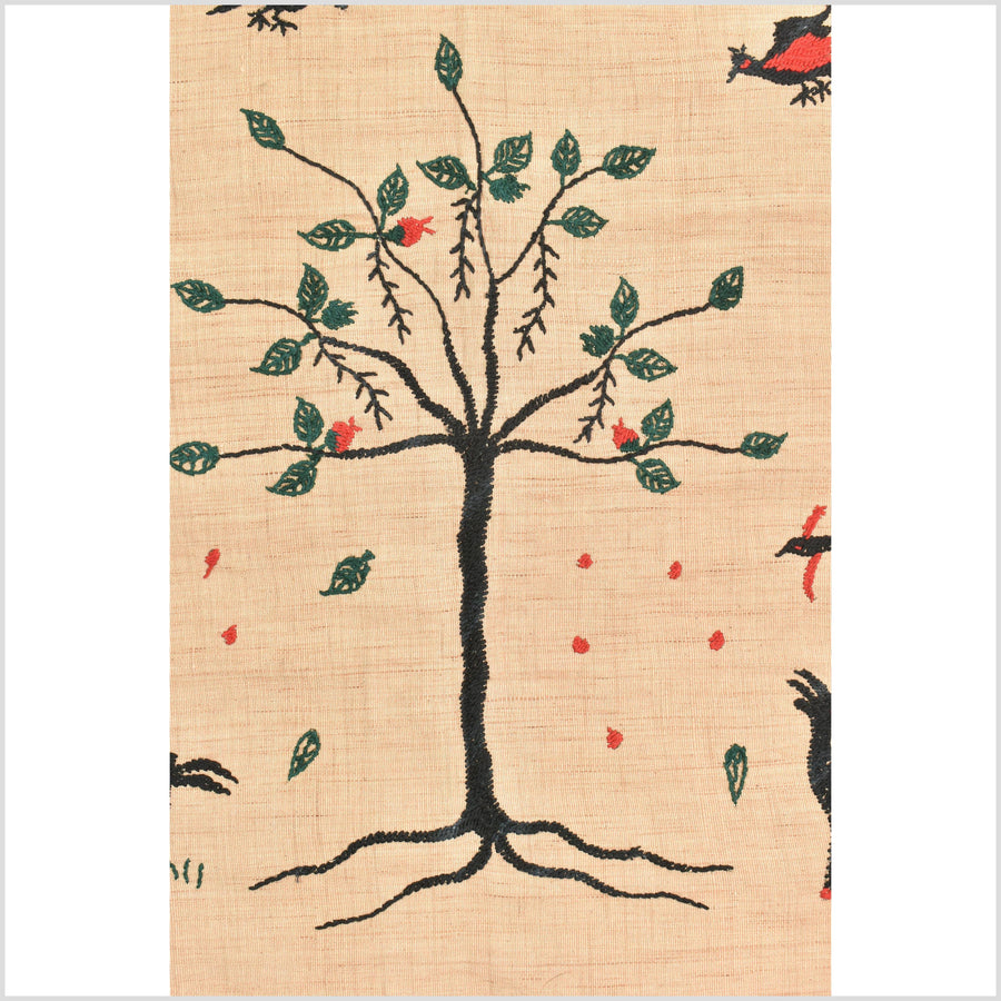 Caramel tan cotton story quilt Naga tribal textile ethnic embroidered boho fabric Burma hill tribe tapestry Thai India Hmong MP23