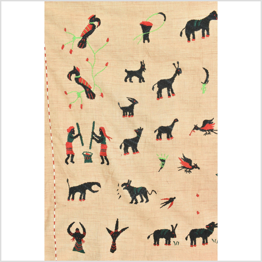 Caramel tan cotton story quilt Naga tribal textile ethnic embroidered boho fabric Burma hill tribe tapestry Thai India Hmong MP23