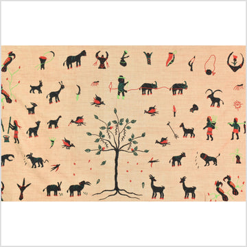 Caramel tan cotton story quilt Naga tribal textile ethnic embroidered boho fabric Burma hill tribe tapestry Thai India Hmong MP23