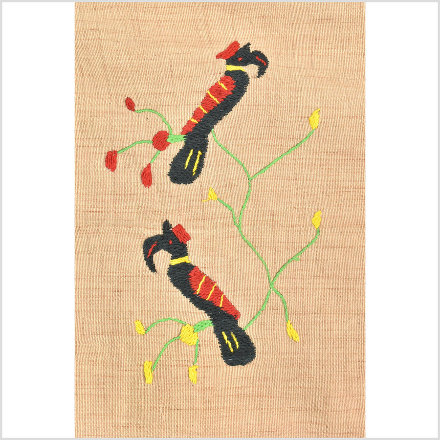 Tan caramel cotton story quilt Naga tribal textile ethnic embroidered boho fabric Burma hill tribe tapestry Thai India Hmong MP24