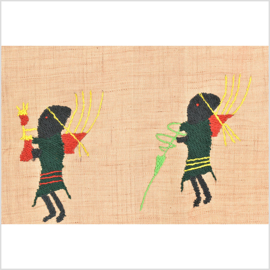 Tan caramel cotton story quilt Naga tribal textile ethnic embroidered boho fabric Burma hill tribe tapestry Thai India Hmong MP24