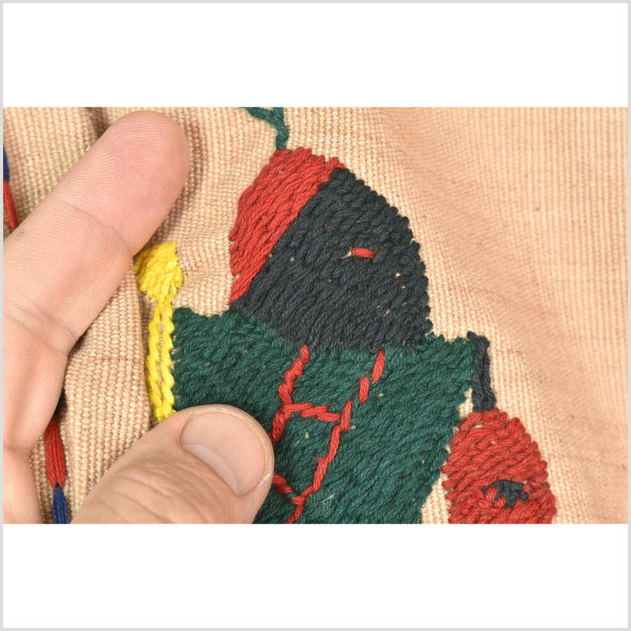 Tan caramel cotton story quilt Naga tribal textile ethnic embroidered boho fabric Burma hill tribe tapestry Thai India Hmong MP25