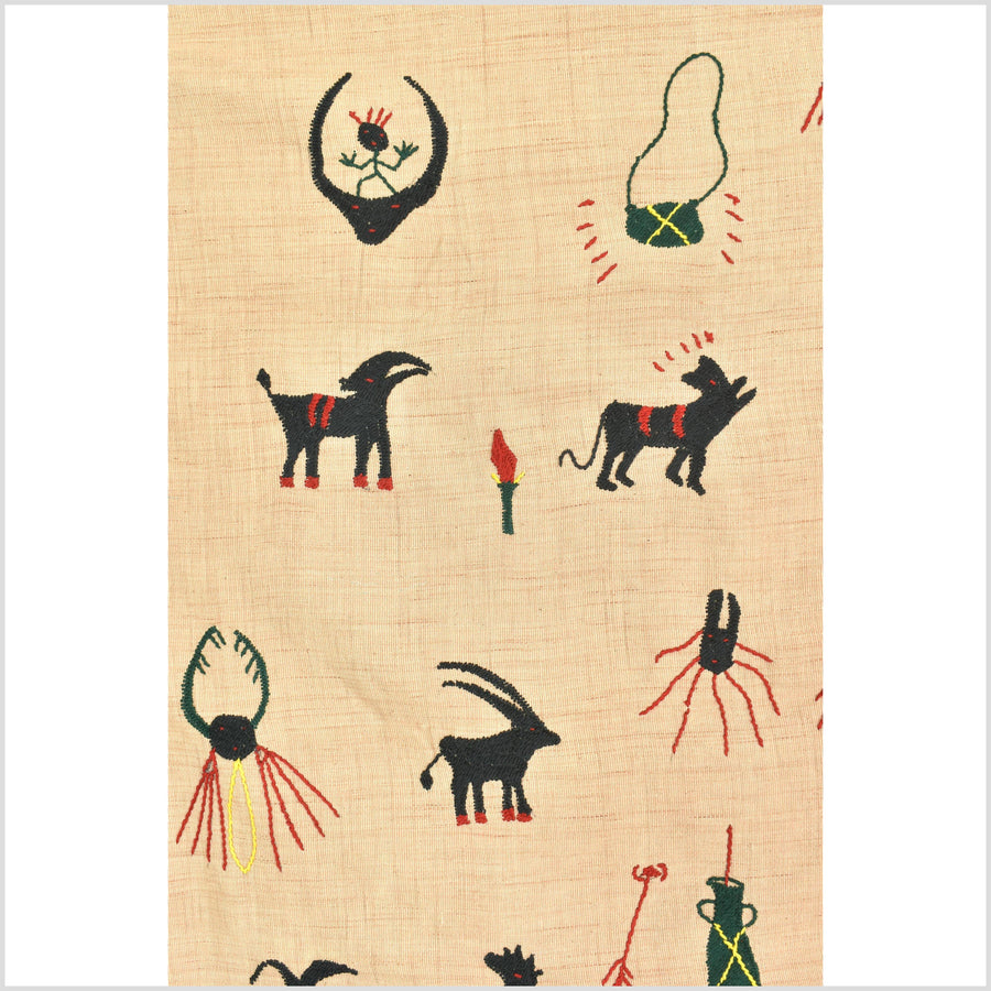 Tan caramel cotton story quilt Naga tribal textile ethnic embroidered boho fabric Burma hill tribe tapestry Thai India Hmong MP25