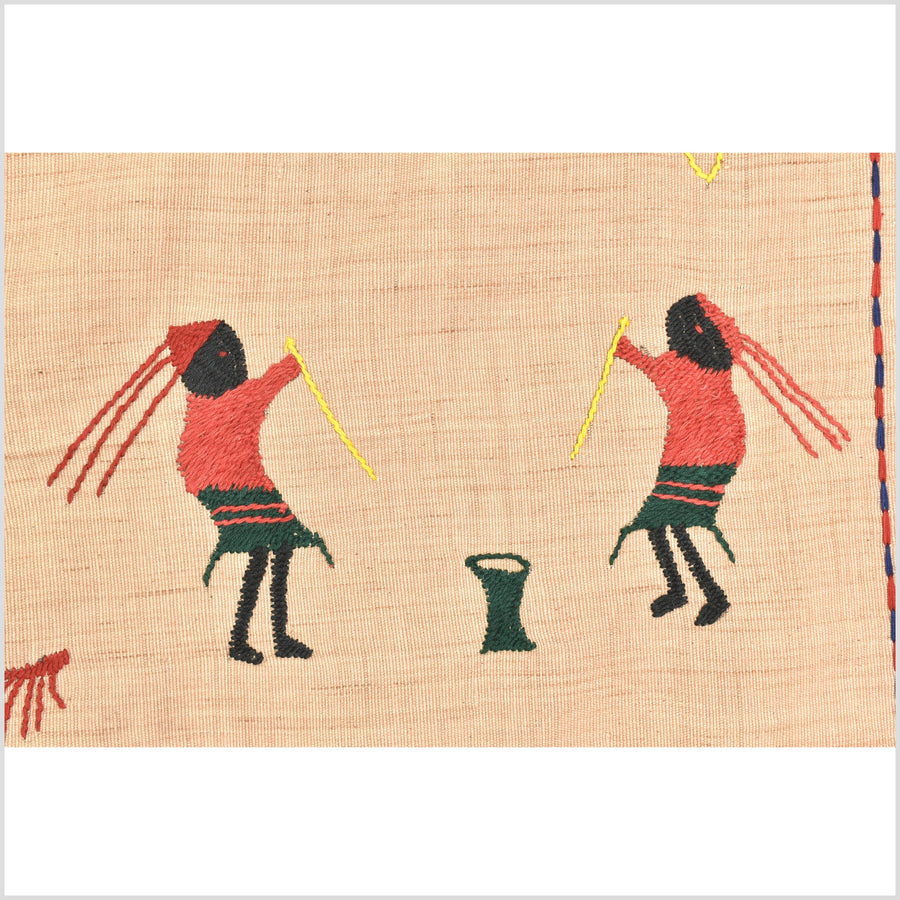 Tan caramel cotton story quilt Naga tribal textile ethnic embroidered boho fabric Burma hill tribe tapestry Thai India Hmong MP25