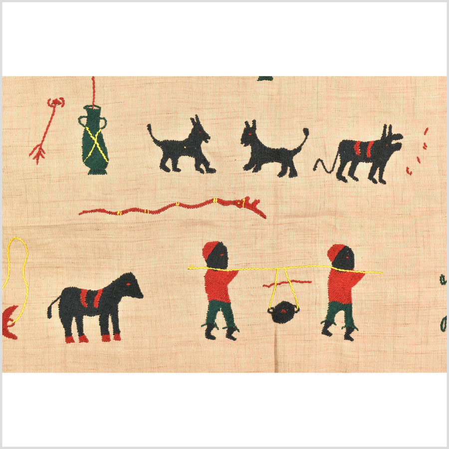 Tan caramel cotton story quilt Naga tribal textile ethnic embroidered boho fabric Burma hill tribe tapestry Thai India Hmong MP25