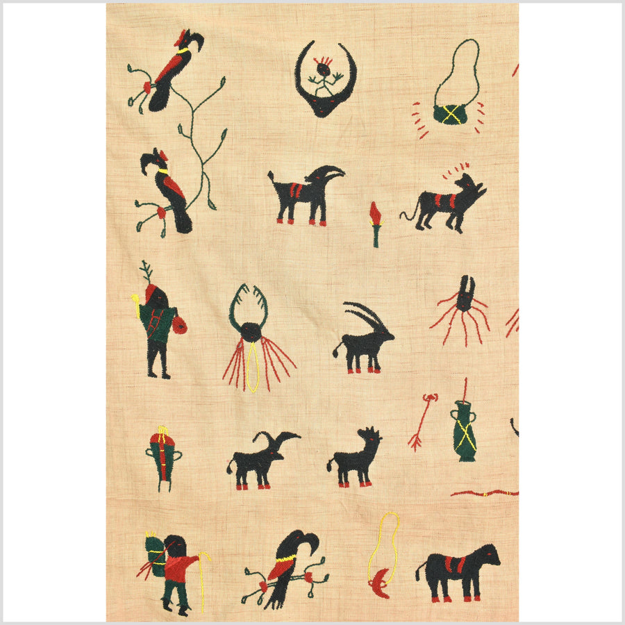 Tan caramel cotton story quilt Naga tribal textile ethnic embroidered boho fabric Burma hill tribe tapestry Thai India Hmong MP25