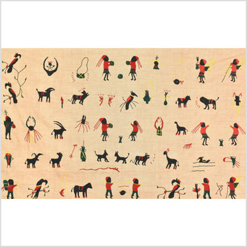 Tan caramel cotton story quilt Naga tribal textile ethnic embroidered boho fabric Burma hill tribe tapestry Thai India Hmong MP25