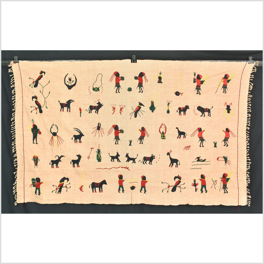 Tan caramel cotton story quilt Naga tribal textile ethnic embroidered boho fabric Burma hill tribe tapestry Thai India Hmong MP25