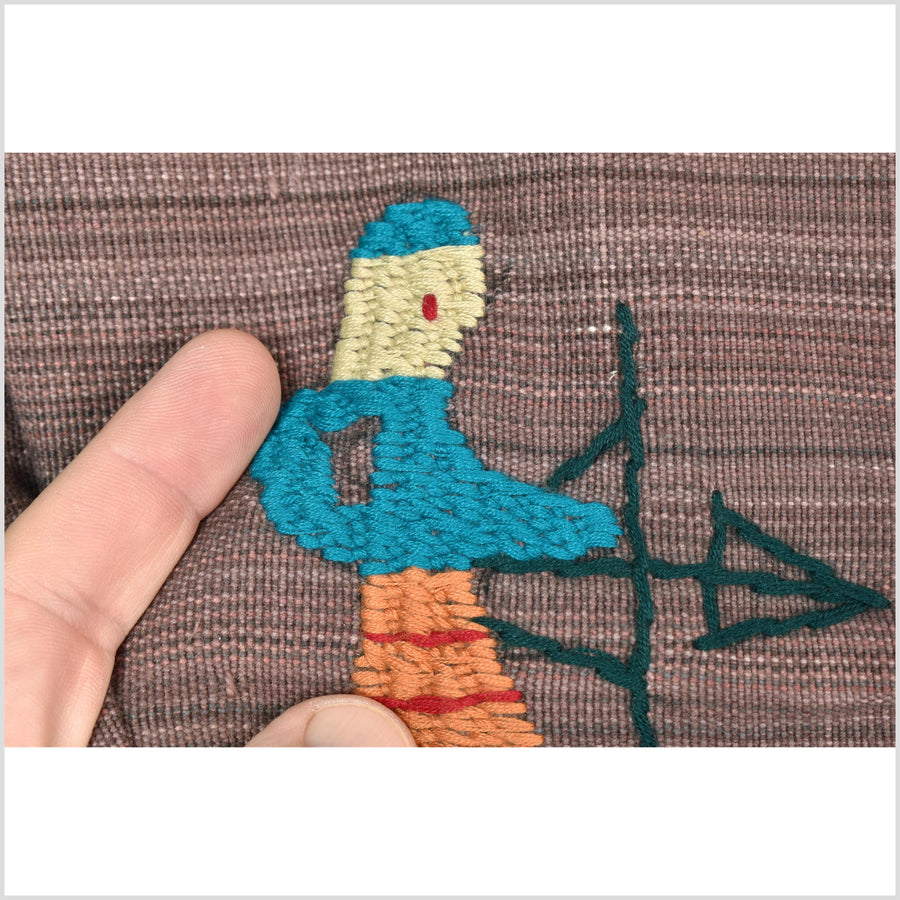 Pale blackberry cotton story quilt Naga tribal textile ethnic embroidered boho fabric Burma hill tribe tapestry Thai India Hmong MP27