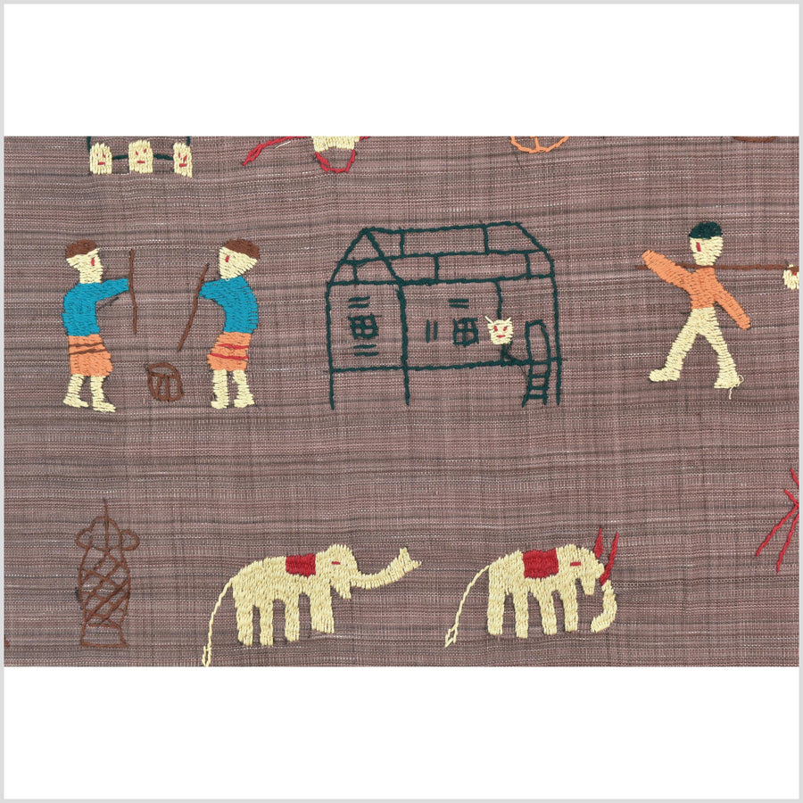 Pale blackberry cotton story quilt Naga tribal textile ethnic embroidered boho fabric Burma hill tribe tapestry Thai India Hmong MP27