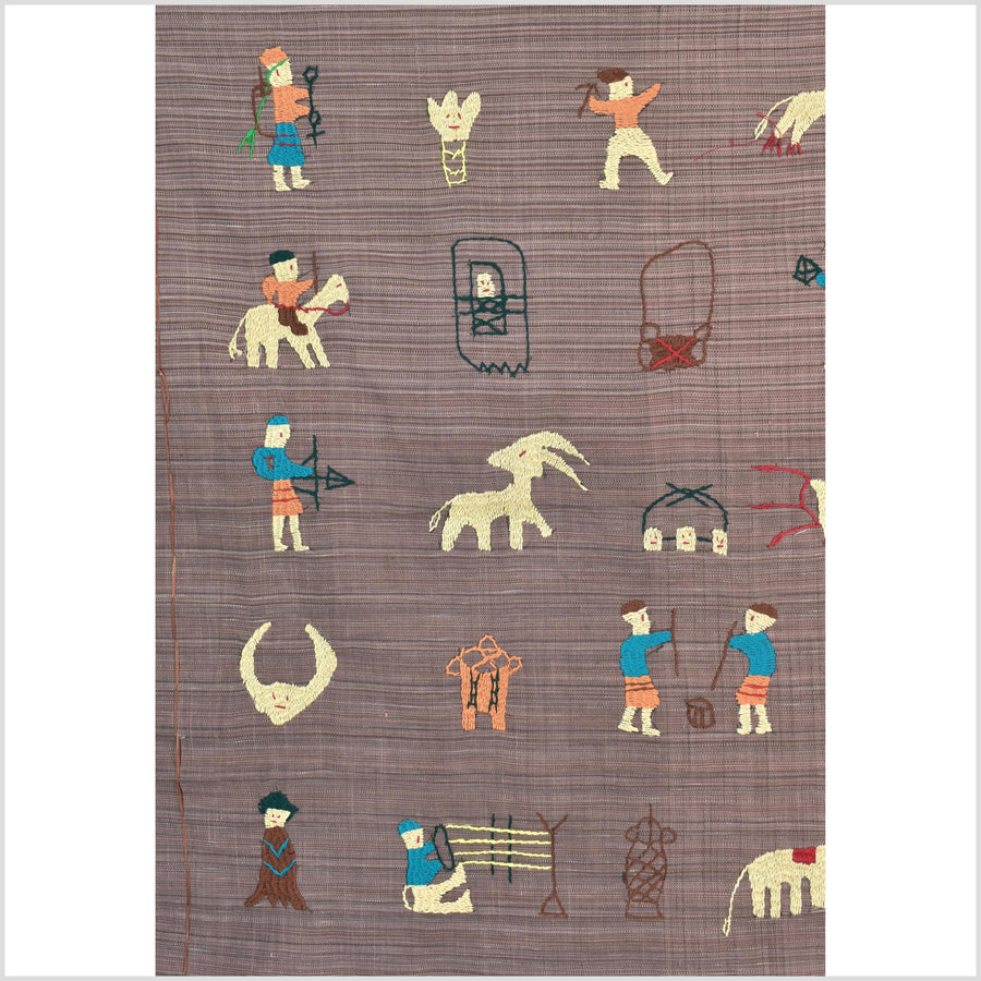 Pale blackberry cotton story quilt Naga tribal textile ethnic embroidered boho fabric Burma hill tribe tapestry Thai India Hmong MP27