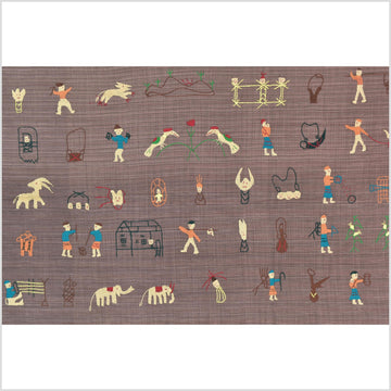 Pale blackberry cotton story quilt Naga tribal textile ethnic embroidered boho fabric Burma hill tribe tapestry Thai India Hmong MP27