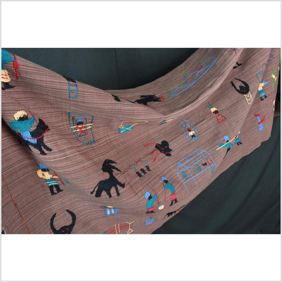 Purple blackberry cotton story quilt Naga tribal textile ethnic embroidered boho fabric Burma hill tribe tapestry Thai India Hmong MP28