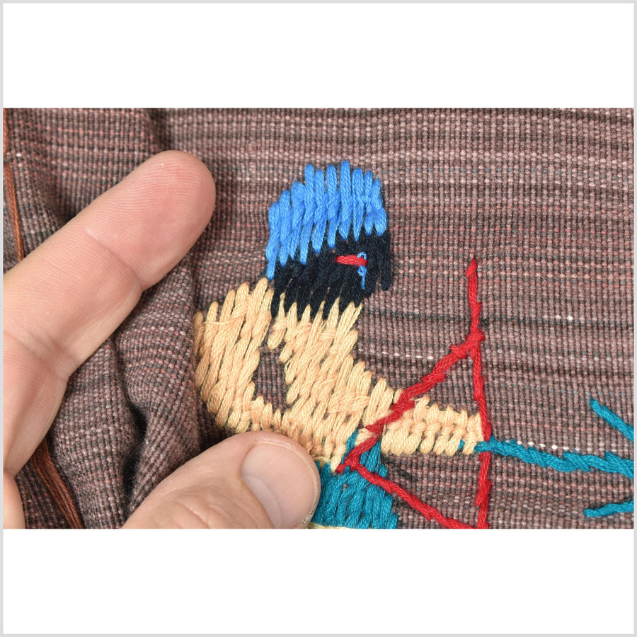 Purple blackberry cotton story quilt Naga tribal textile ethnic embroidered boho fabric Burma hill tribe tapestry Thai India Hmong MP28