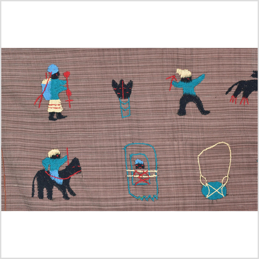 Purple blackberry cotton story quilt Naga tribal textile ethnic embroidered boho fabric Burma hill tribe tapestry Thai India Hmong MP28