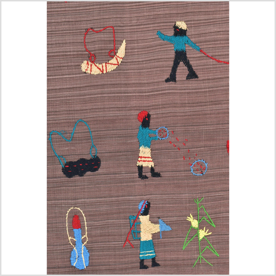 Purple blackberry cotton story quilt Naga tribal textile ethnic embroidered boho fabric Burma hill tribe tapestry Thai India Hmong MP28