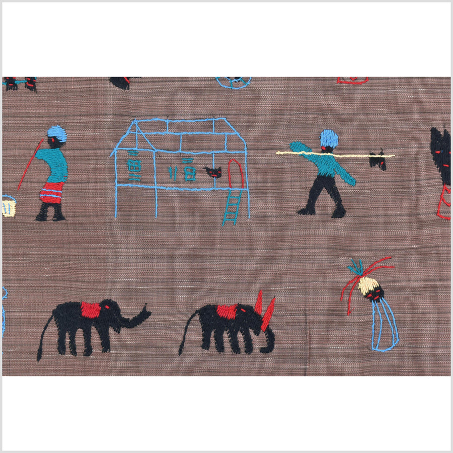 Purple blackberry cotton story quilt Naga tribal textile ethnic embroidered boho fabric Burma hill tribe tapestry Thai India Hmong MP28