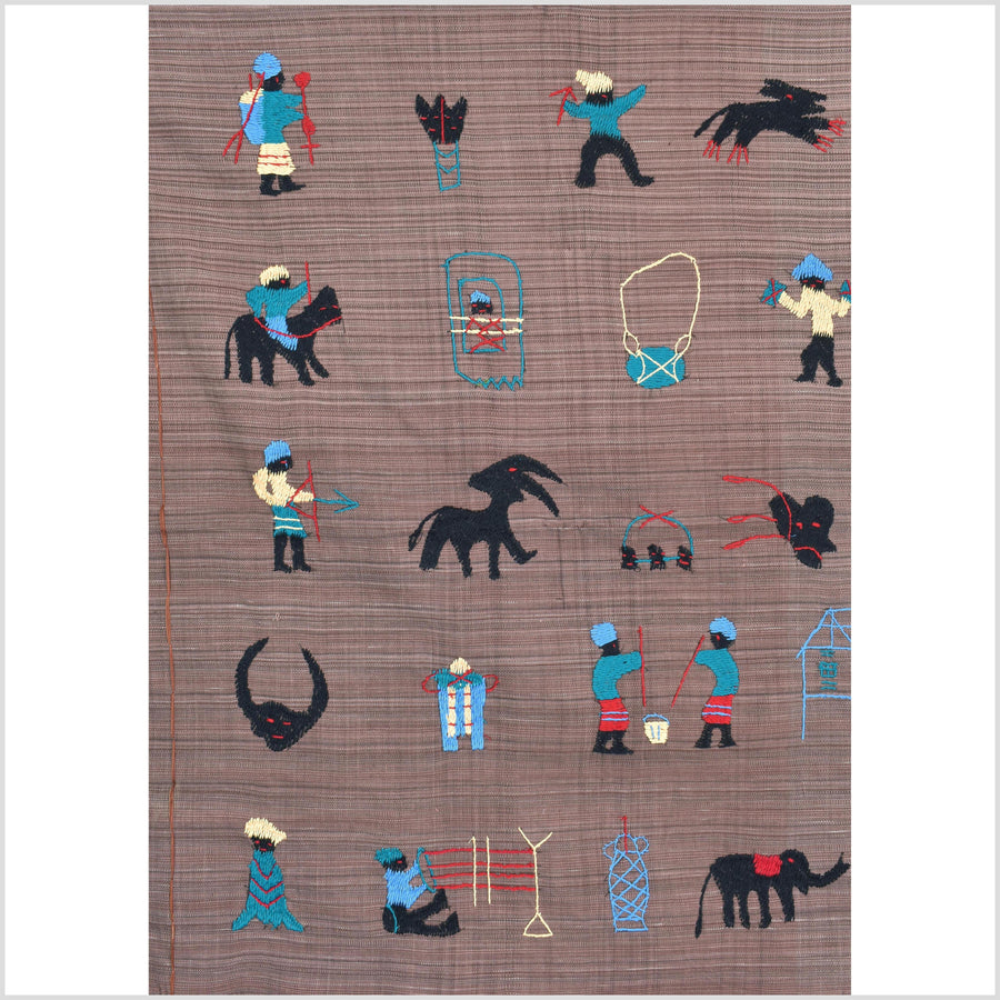 Purple blackberry cotton story quilt Naga tribal textile ethnic embroidered boho fabric Burma hill tribe tapestry Thai India Hmong MP28