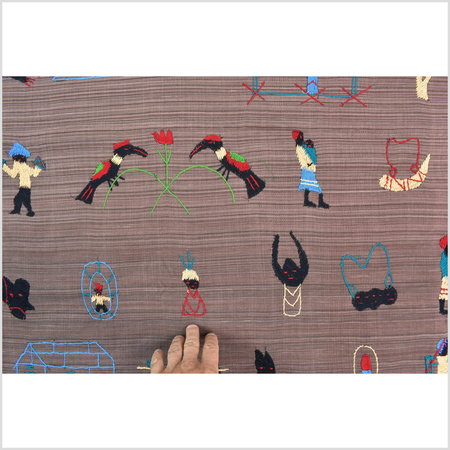 Purple blackberry cotton story quilt Naga tribal textile ethnic embroidered boho fabric Burma hill tribe tapestry Thai India Hmong MP28